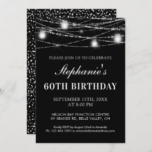 Invitation 60e anniversaire String Lights Jars Noir Blanc