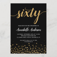 60e anniversaire stylish Black Gold Confetti Scrip