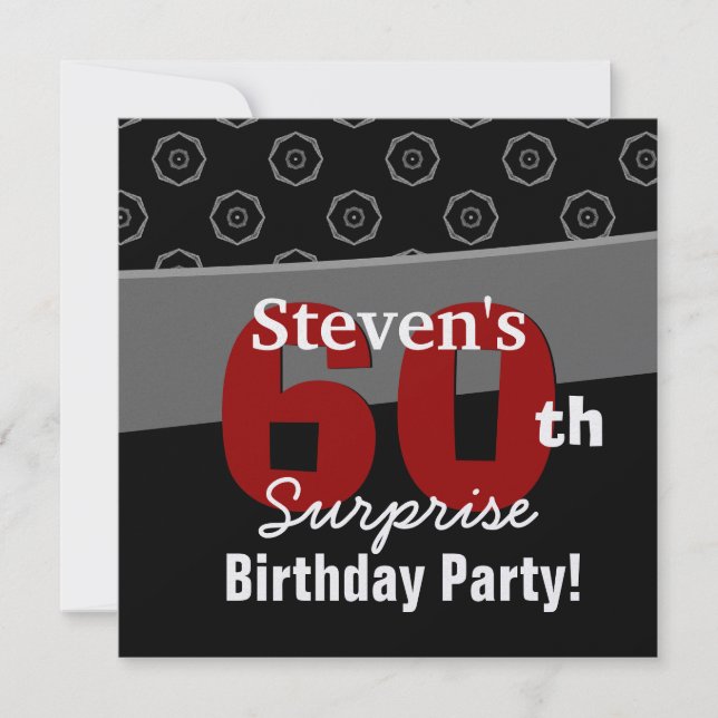 Invitation 60e anniversaire surprenant Black Red White Geomet (Devant)