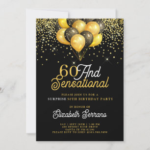 Invitation 60e anniversaire Surprise Party Gold Black Parties