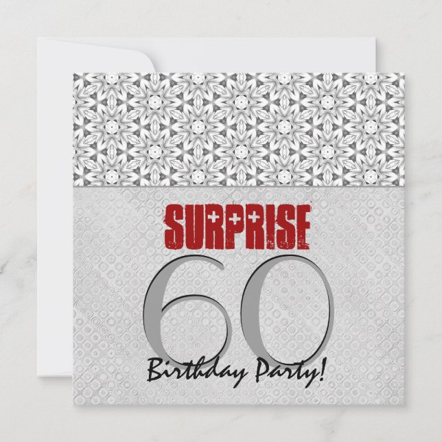 Invitation 60e Anniversaire Surprise Silver Grey Red V10A (Devant)