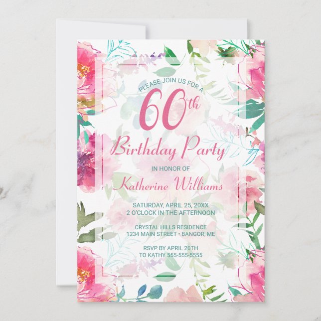 Invitation 60e anniversaire Tropical Floral Peony Party (Devant)