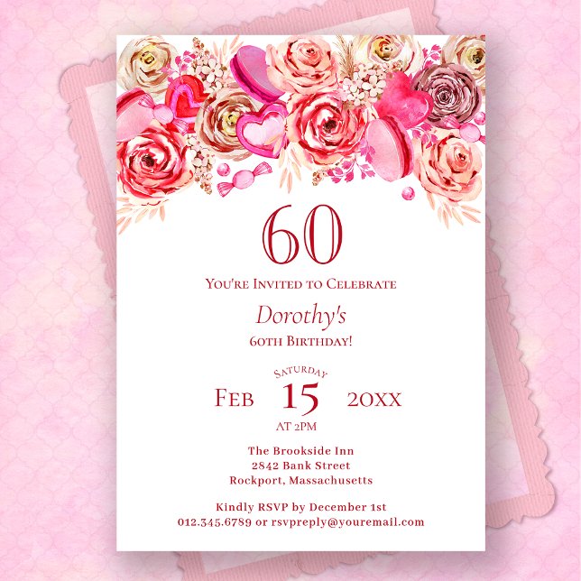 Invitation 60e anniversaire Valentine Rose Rose Coeur Tourbil (Créateur téléchargé)