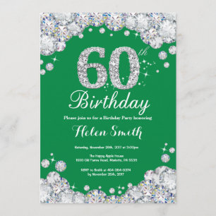 Invitation 60e anniversaire vert et diamant argenté