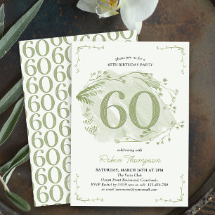 Invitation 60e Anniversaire Vert Fleur Sauvage Élégante Numér