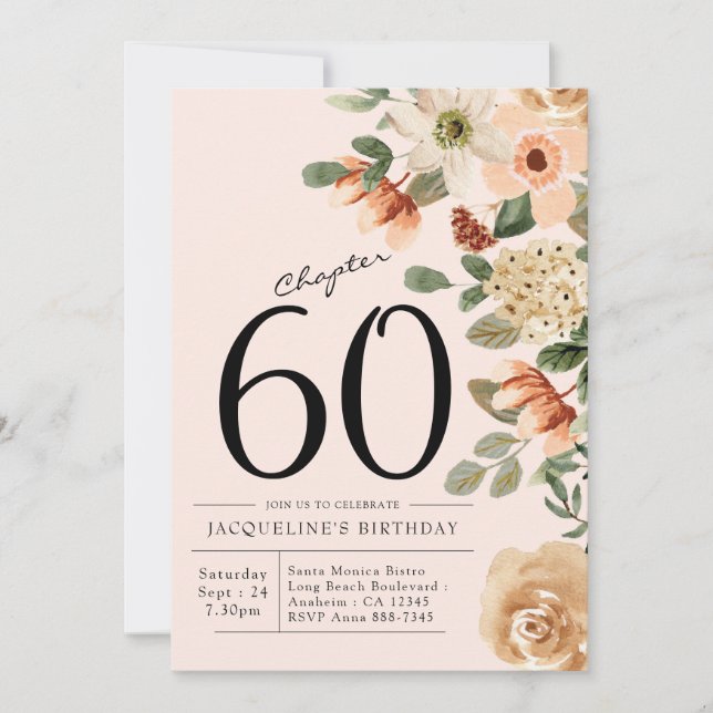 Invitation 60e anniversaire Vintage Floral (Devant)