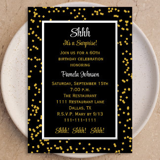 Invitation 60e Chut c'est une surprise Anniversaire Confetti