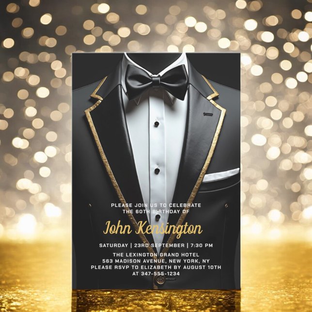 Invitation 60e événement d'anniversaire Black and Gold Tuxedo (Créateur téléchargé)