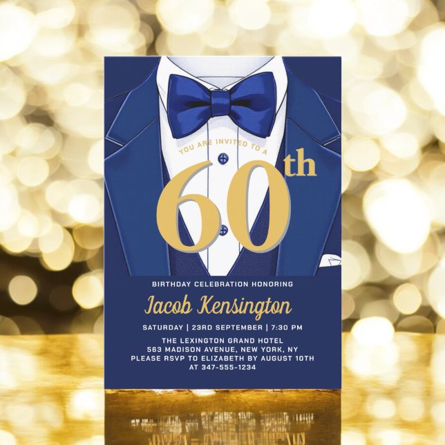Invitation 60e événement d'anniversaire de Navy Blue and Gold (Créateur téléchargé)