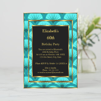 Invitation 60e fête d'anniversaire Art déco Turquoise bleu no