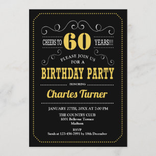 Invitation 60e fête d'anniversaire - Black Gold White