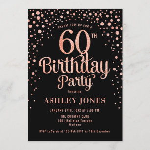 Invitation 60e fête d'anniversaire - Black & Rose Gold