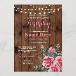 Invitation 60e fête d'anniversaire Bois Fleur Floral Invitati