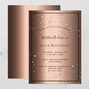 Invitation 60e fête d'anniversaire bronze brun bulles noires