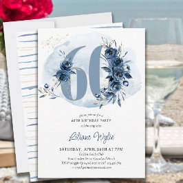 Invitation 60e fête d'anniversaire Côte Bleu Floral Numéro 60