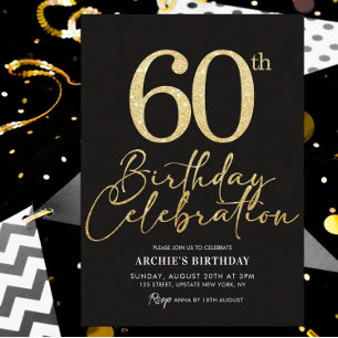 Invitation 60e fête d'anniversaire Elegant Black & Gold Parti