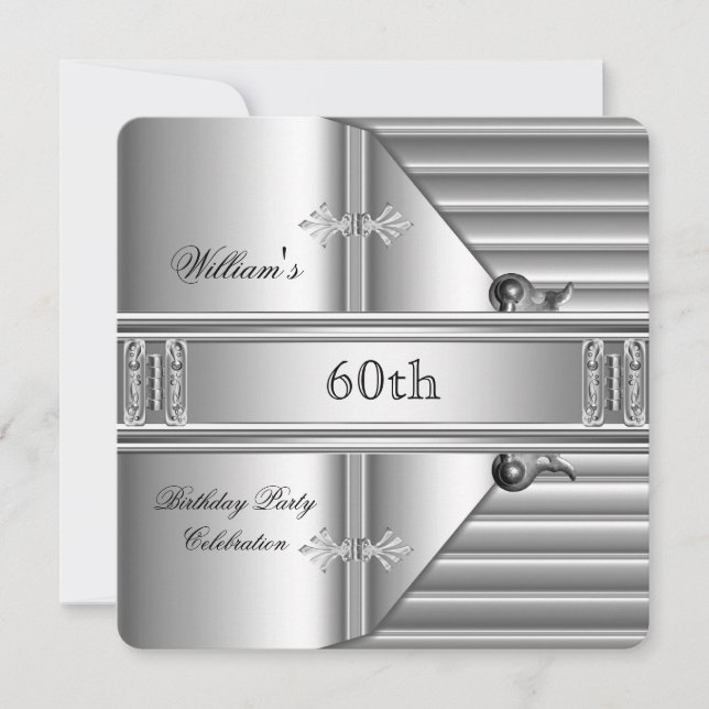 Invitation 60e fête d'anniversaire Elegant Mens Argent Métal (Devant)