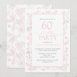 Invitation 60e fête d'anniversaire Feminine Blush rose Floral