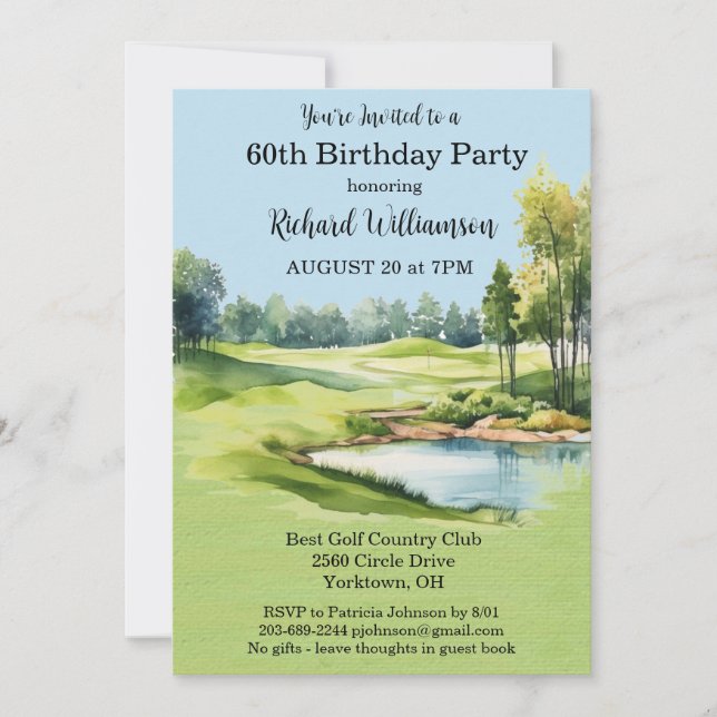 Invitation 60e fête d'anniversaire Fête de Golf pour hommes (Devant)