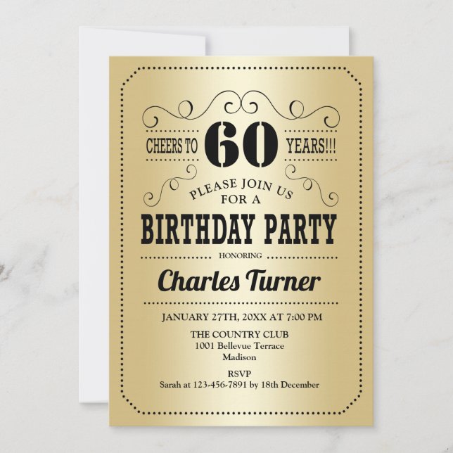 Invitation 60e fête d'anniversaire - Gold Black (Devant)
