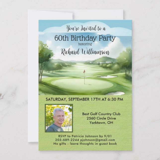 Invitation 60e Fête d'anniversaire Homme Photo Golf (Devant)