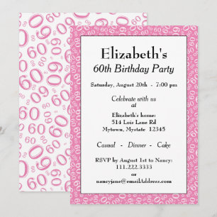 Invitation 60e fête d'anniversaire Motif de numéro rose/blanc
