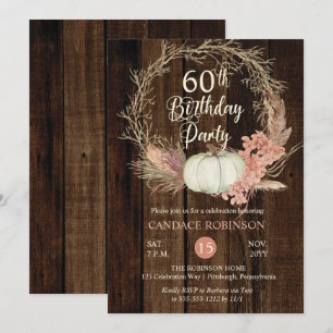 Invitation 60e fête d'anniversaire - Pampas Rustique Citrouil