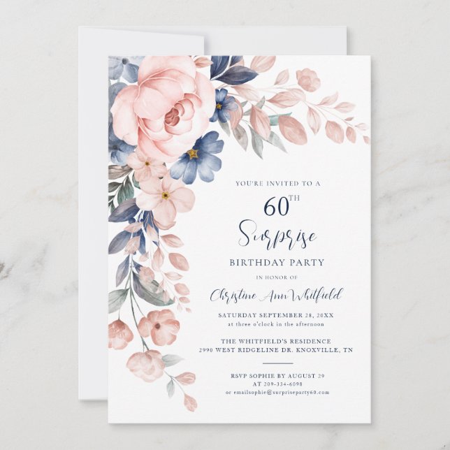 Invitation 60e fête d'anniversaire Pink Floral (Devant)