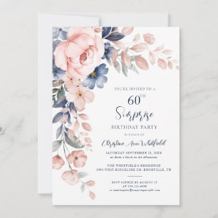 Invitation 60e fête d'anniversaire Pink Floral