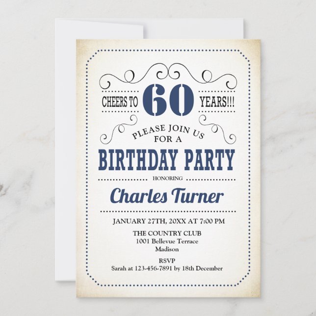 Invitation 60e fête d'anniversaire - Retro Creamy White and N (Devant)