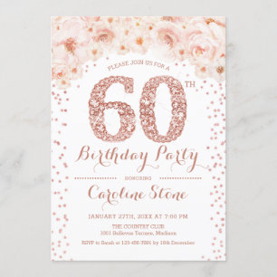 Invitation 60e fête d'anniversaire - Rose blanche or