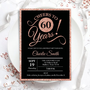 Invitation 60e fête d'anniversaire - Rose Gold Black ANY AGE
