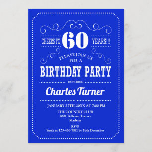 Invitation 60e fête d'anniversaire - Royal Blue White