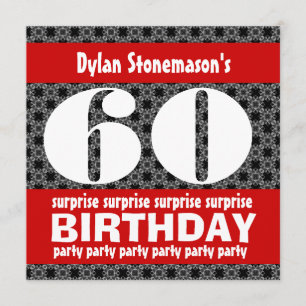 Invitation 60e fête d'anniversaire surprise Black Red White