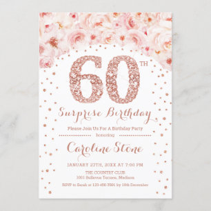 Invitation 60e fête d'anniversaire surprise - Rose blanche or