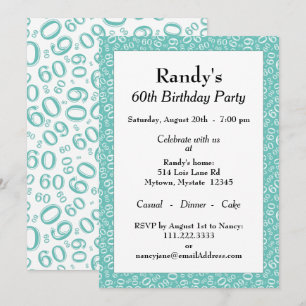 Invitation 60e fête d'anniversaire Turquoise/Motif numérique