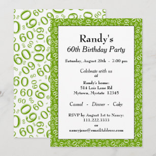 Invitation 60e fête d'anniversaire Vert et blanc Motif numéri