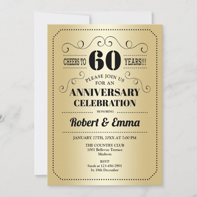 Invitation 60e fête du Mariage - Black or (Devant)