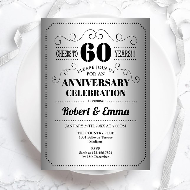 Invitation 60e fête du Mariage - Noir d'argent (Créateur téléchargé)