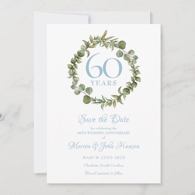 Invitation 60e Mariage : Sauvez la date Garland  (Devant)