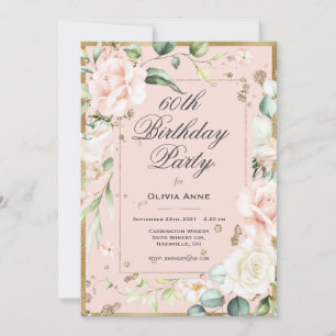 Invitation 60e Soixante-soixantième 60 Anniversaire Rose Flor