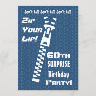 Invitation 60e SURPRISE Anniversaire Blue Stars Zip Your Lip