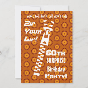 Invitation 60e SURPRISE Anniversaire Gold Orange Zip Lip