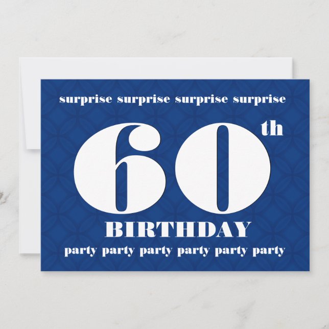 Invitation 60e SURPRISE Anniversaire moderne bleu et blanc W0 (Devant)