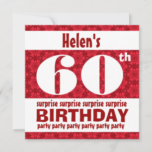 Invitation 60e SURPRISE Birthday Party Rouge et blanc B200