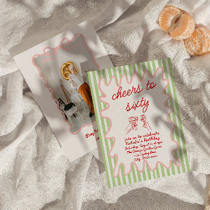 Invitation 60e tirage de rayures colorées Retro Photo Anniver