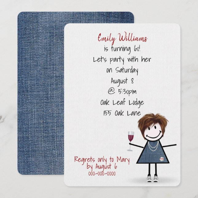 Invitation 60ème anniversaire Fille en Basket avec vin (Devant / Derrière)