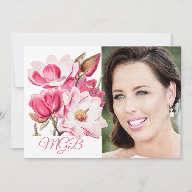 Invitation 60ème Floral Pink Élégant Monogramme photo Anniver (Devant)