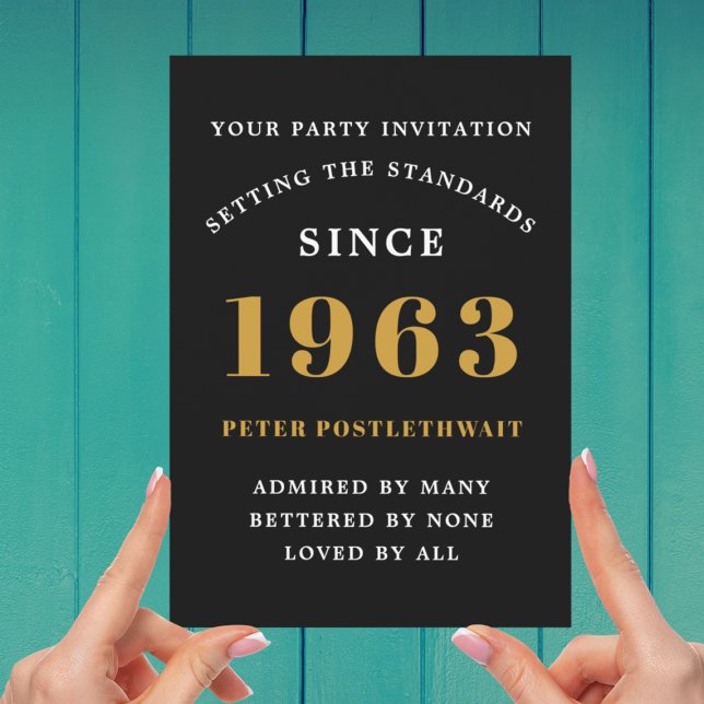 Invitation 60th Birthday 1963 Black Gold Ajouter un nom Année (Créateur téléchargé)