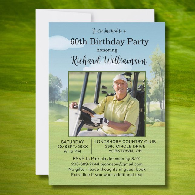 Invitation 60th Birthday Photo Watercolor Golf Theme (Créateur téléchargé)